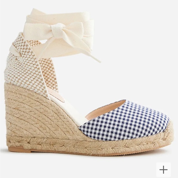 J. Crew Shoes - Lace up high heel espadrilles in gingham
